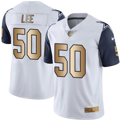 Nike Cowboys #50 Sean Lee White Men's Stitched NFL Limited Gold Rush Jersey - Click Image to Close
